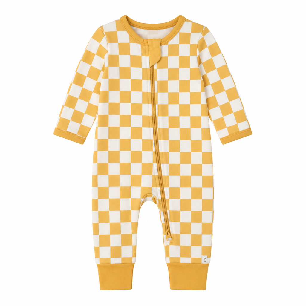Milo & Mae zip-romper, geel geblokt
