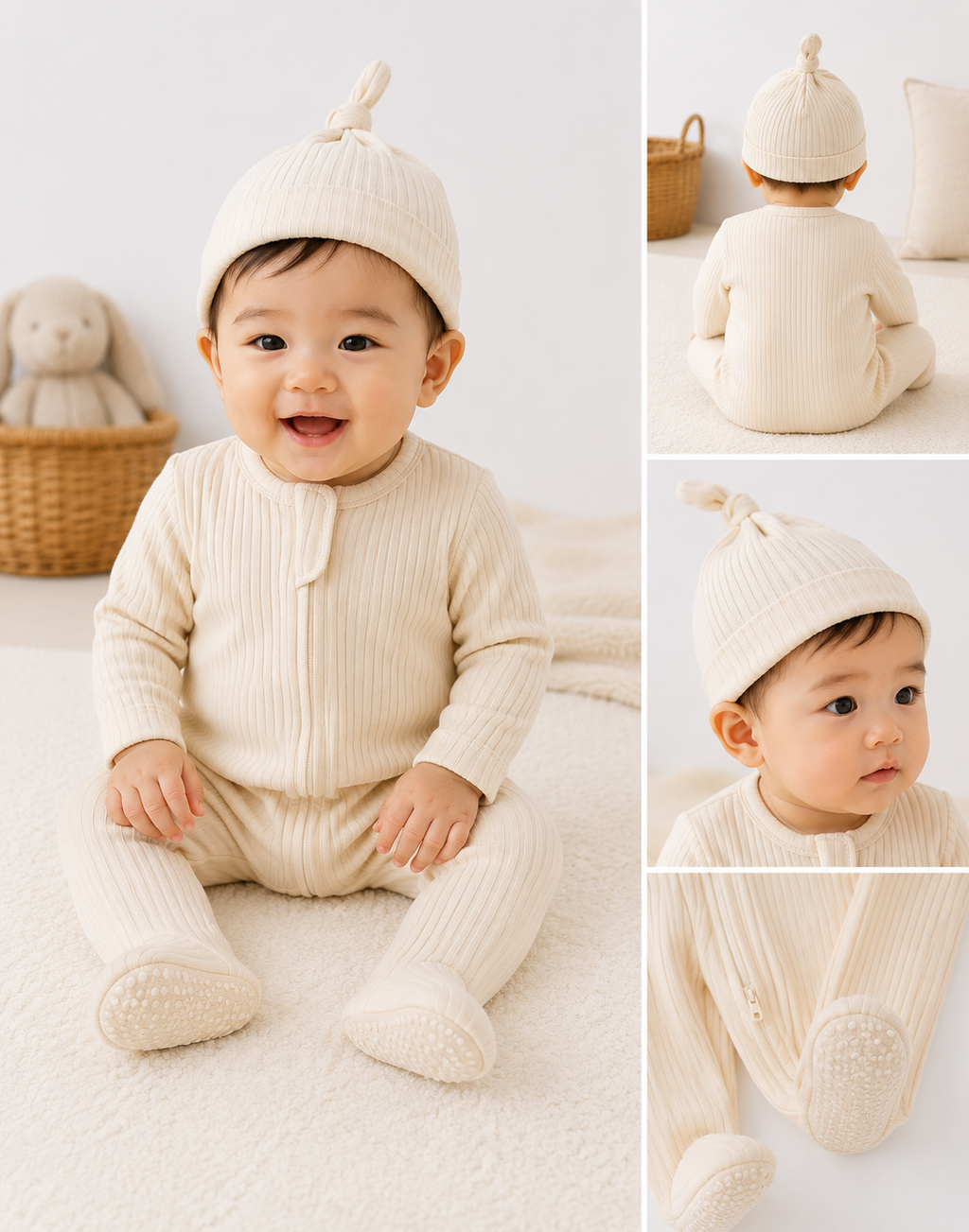 Set: Zip-romper & mutsje — Ivoor