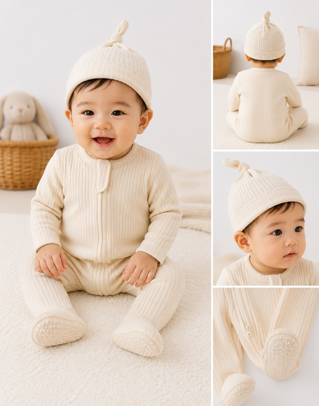 Set: Zip-romper & mutsje — Ivoor