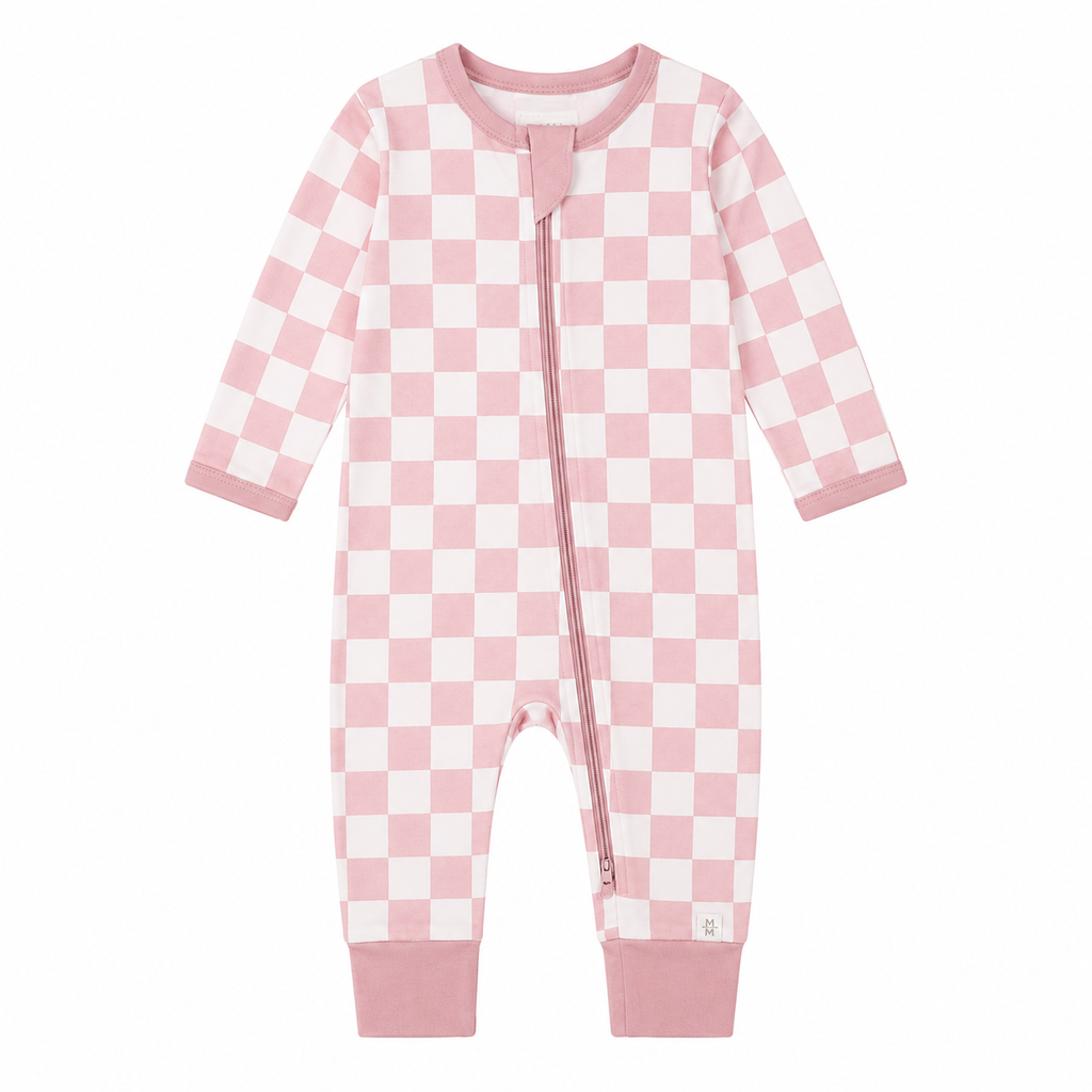 Milo & Mae zip-romper, roze geblokt