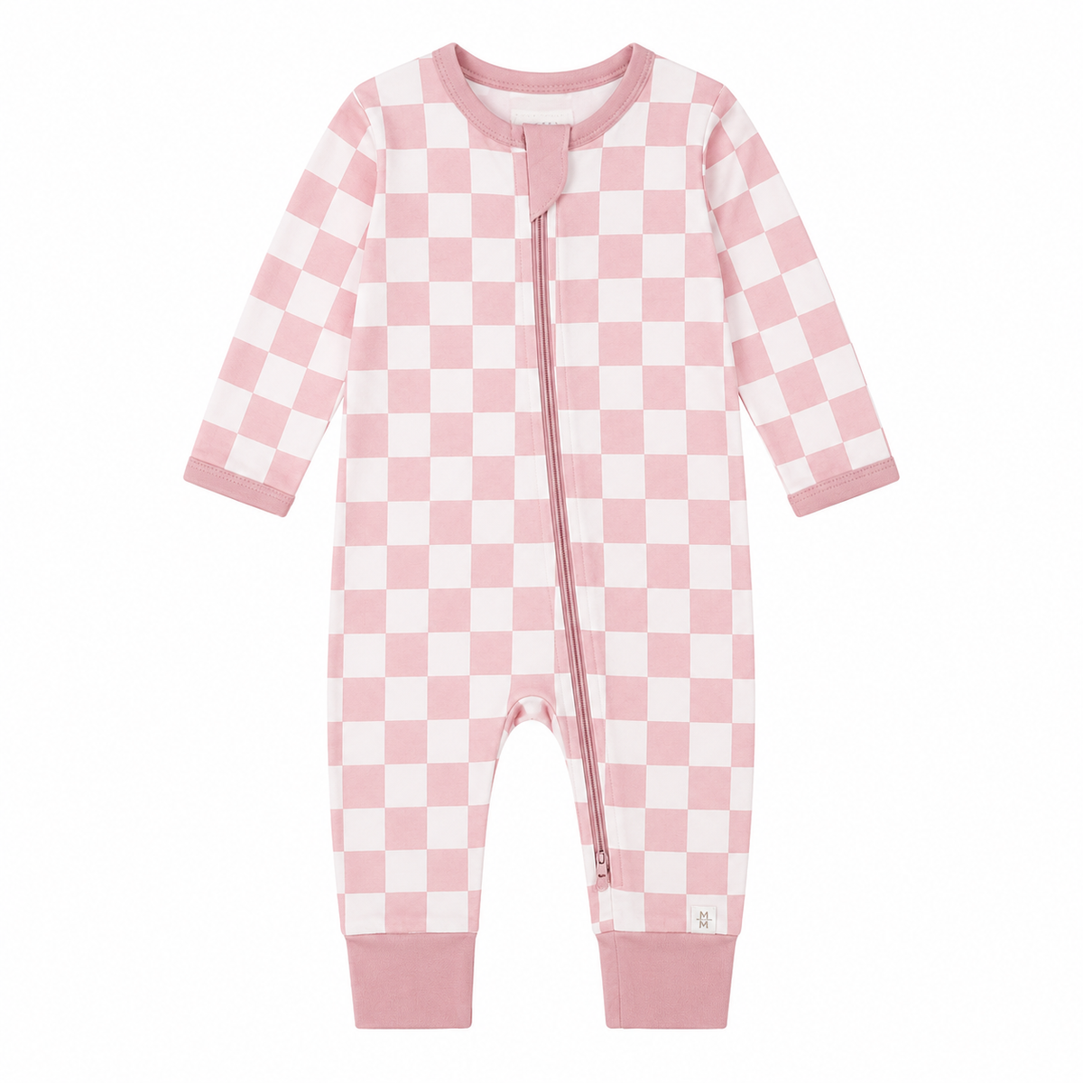 Milo & Mae zip-romper, roze geblokt