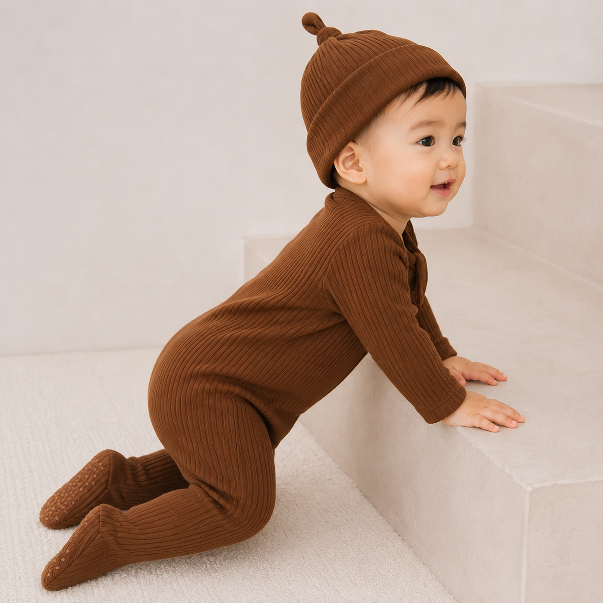 Baby in Milo & Mae set, chocoladebruin