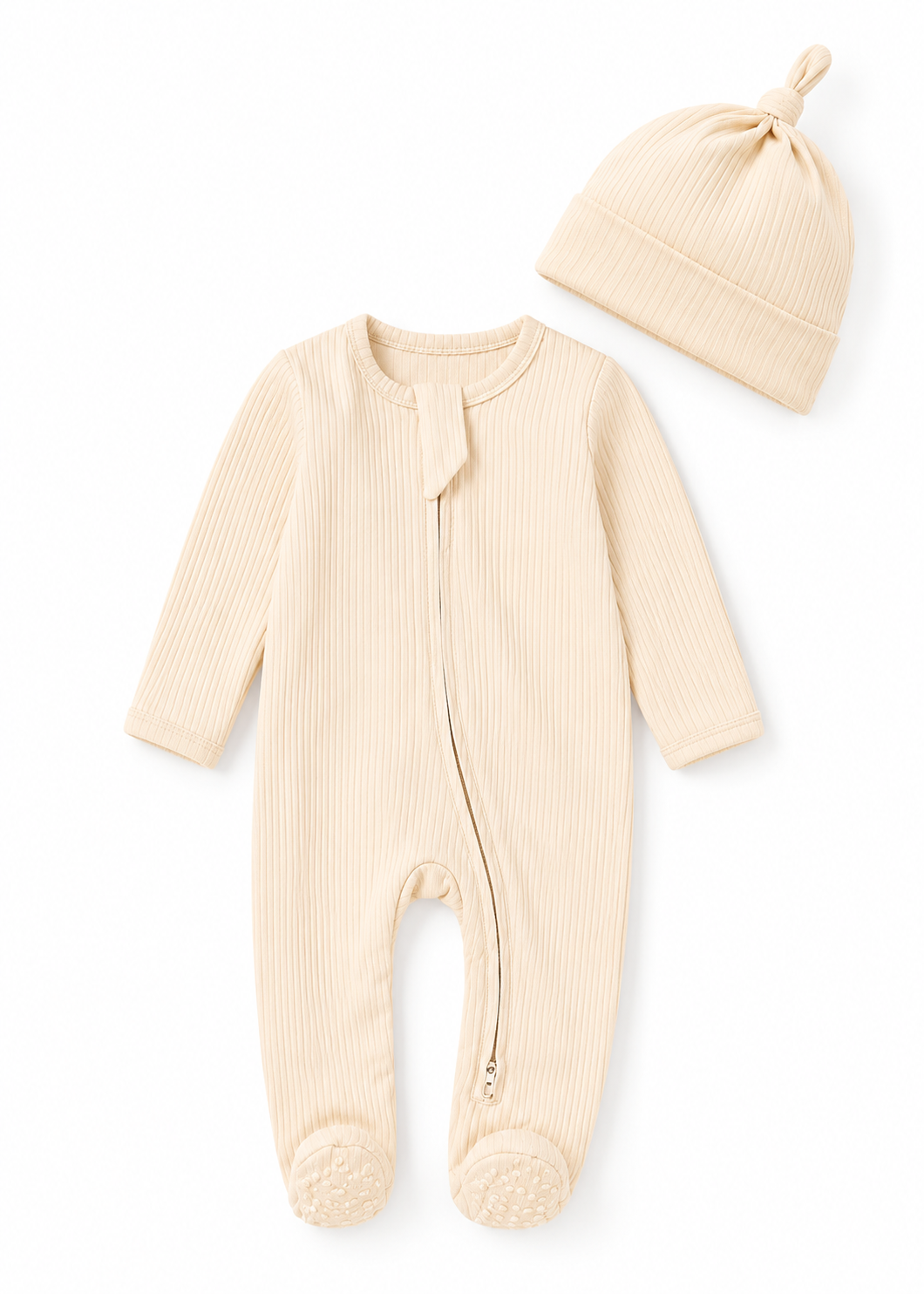 Set: Milo & Mae zip-romper en mutsje, ivoor