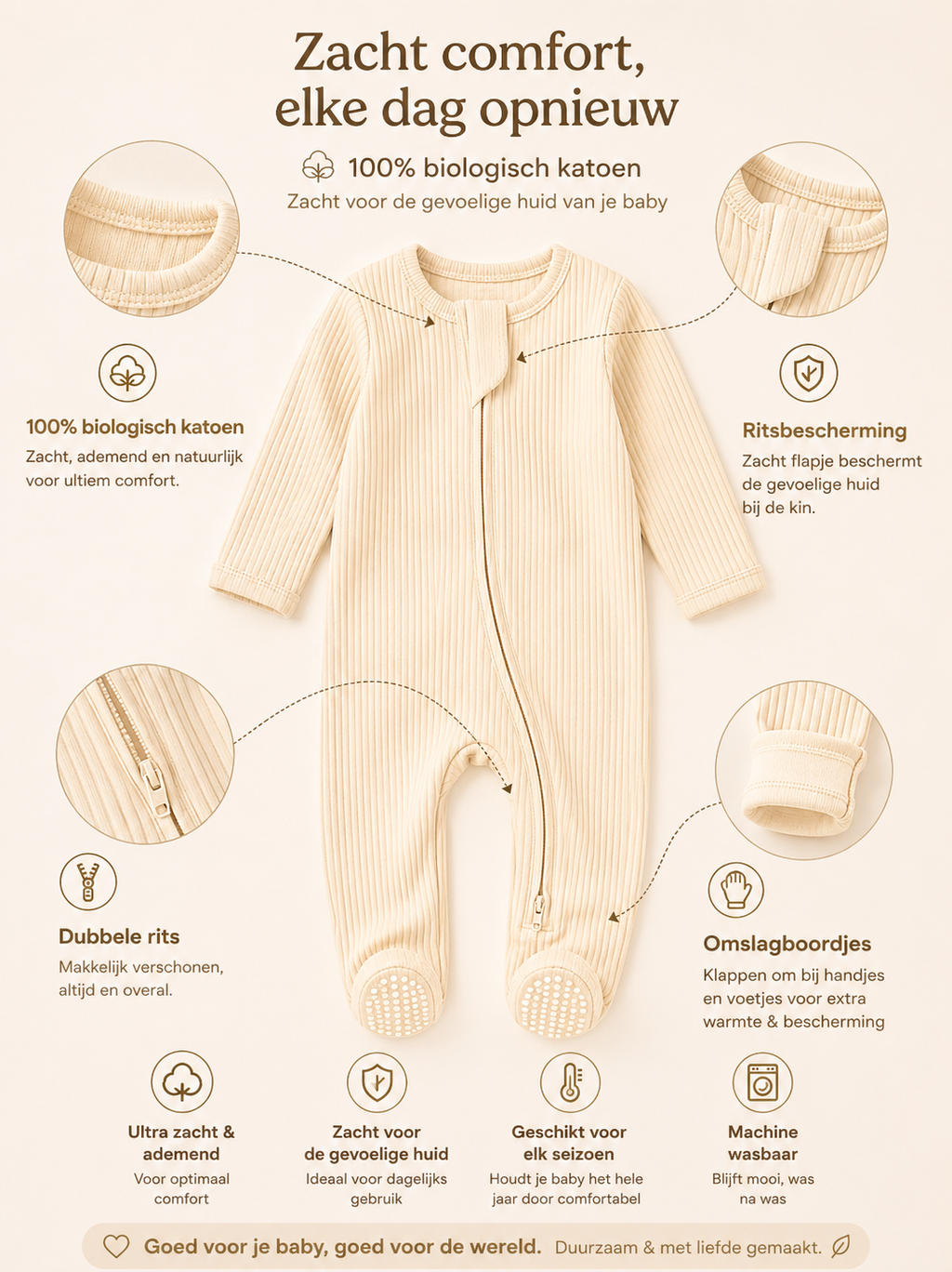 Milo & Mae zip-romper: materiaal en kenmerken