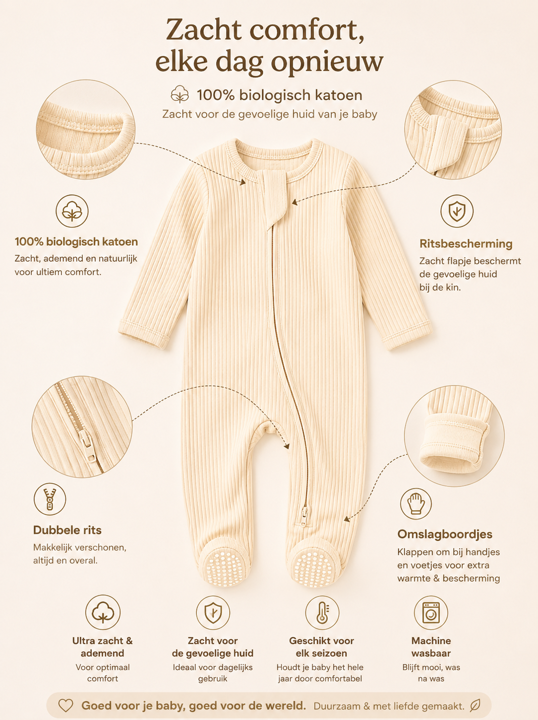 Milo & Mae zip-romper: materiaal en kenmerken